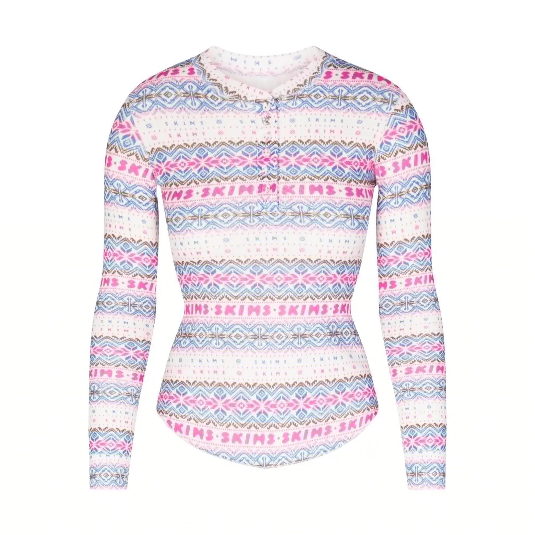 Skims pajamas*LOGO PLUSH POINTELLE LONG SLEEVE HENLEY | OPAL FAIR ISLE OPAL+FAIR+ISLE