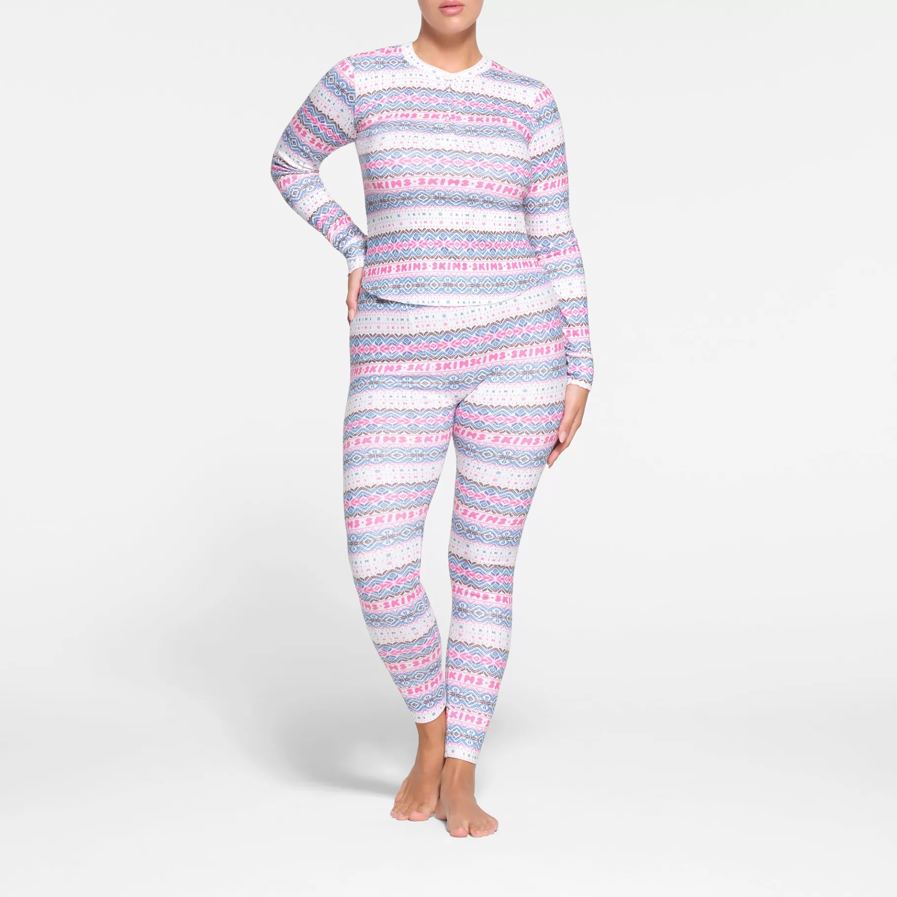 Skims pajamas*LOGO PLUSH POINTELLE LONG SLEEVE HENLEY | OPAL FAIR ISLE OPAL+FAIR+ISLE