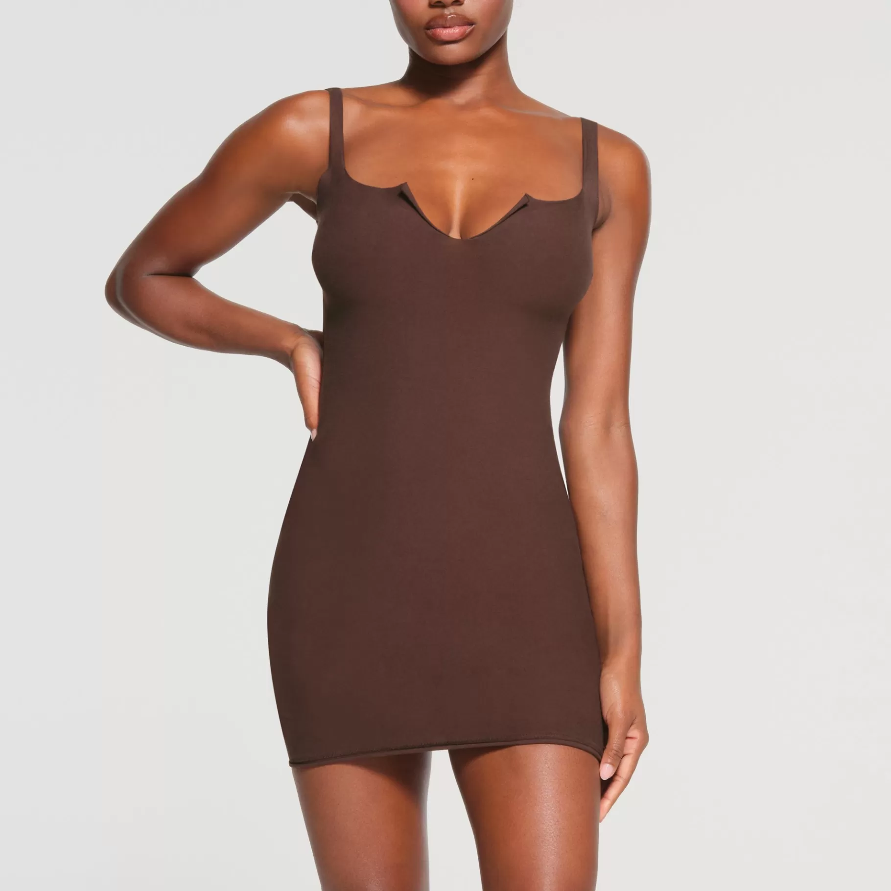 Skims dresses*RAW EDGE SLIT FRONT MINI DRESS | ESPRESSO