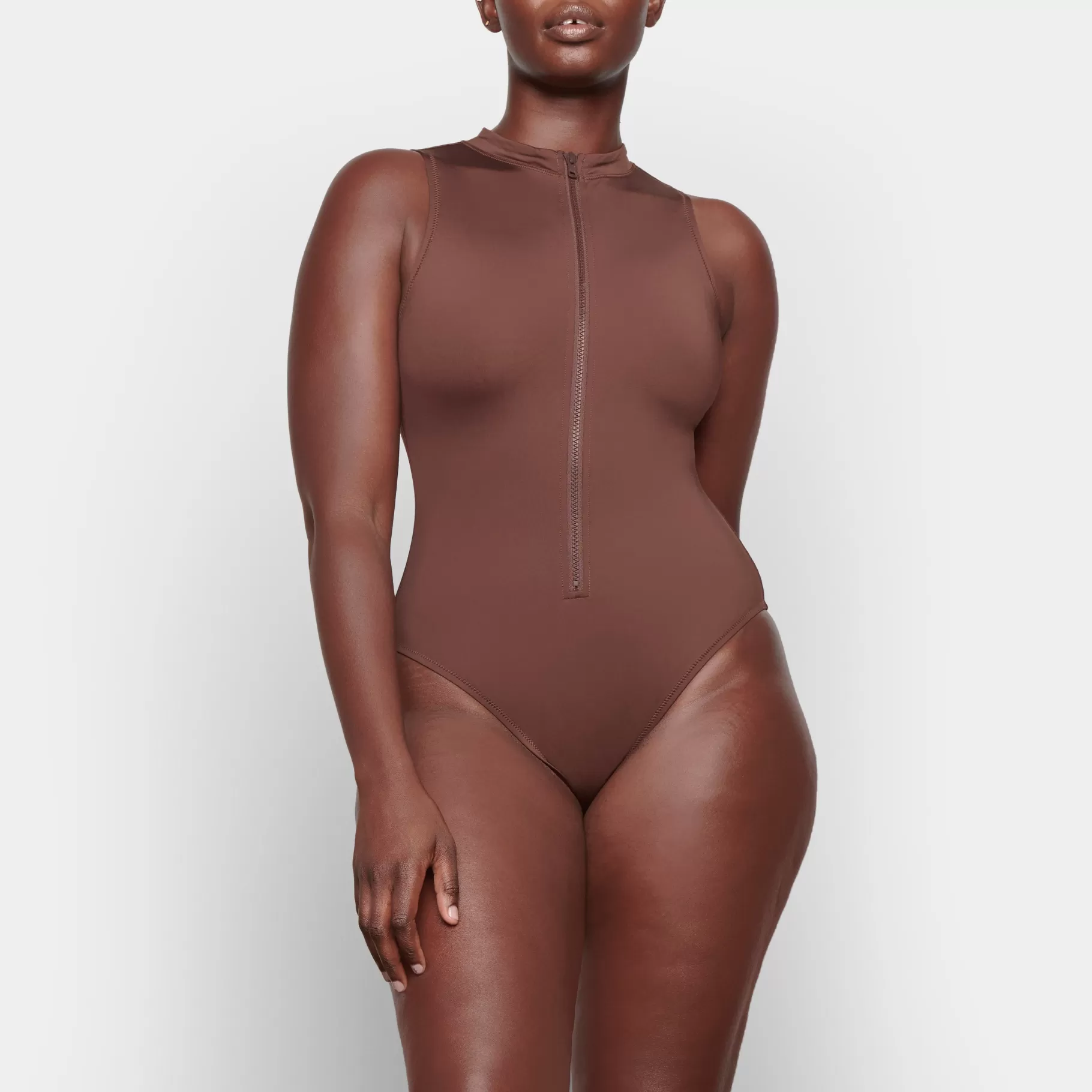 Skims swim*SIGNATURE SWIM ZIP FRONT SLEEVELESS ONE PIECE | COCOA