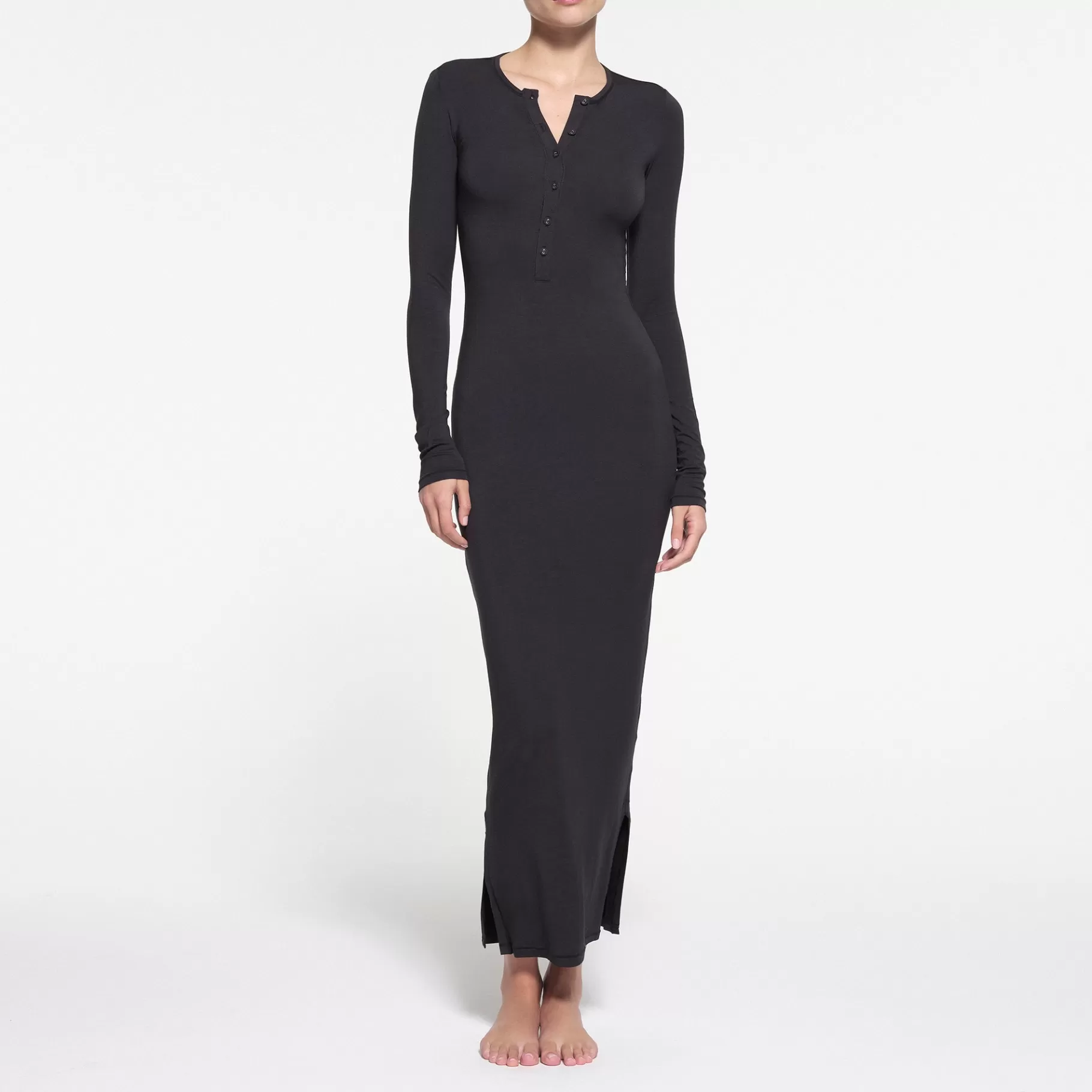 Skims pajamas* SLEEP HENLEY LONG DRESS | ONYX