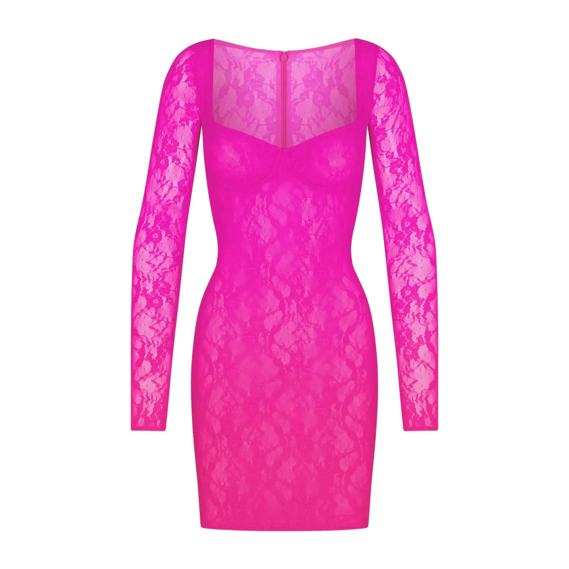 Skims dresses*STRETCH LACE LINED LONG SLEEVE UNDERWIRE DRESS | NEON PINK NEON+PINK