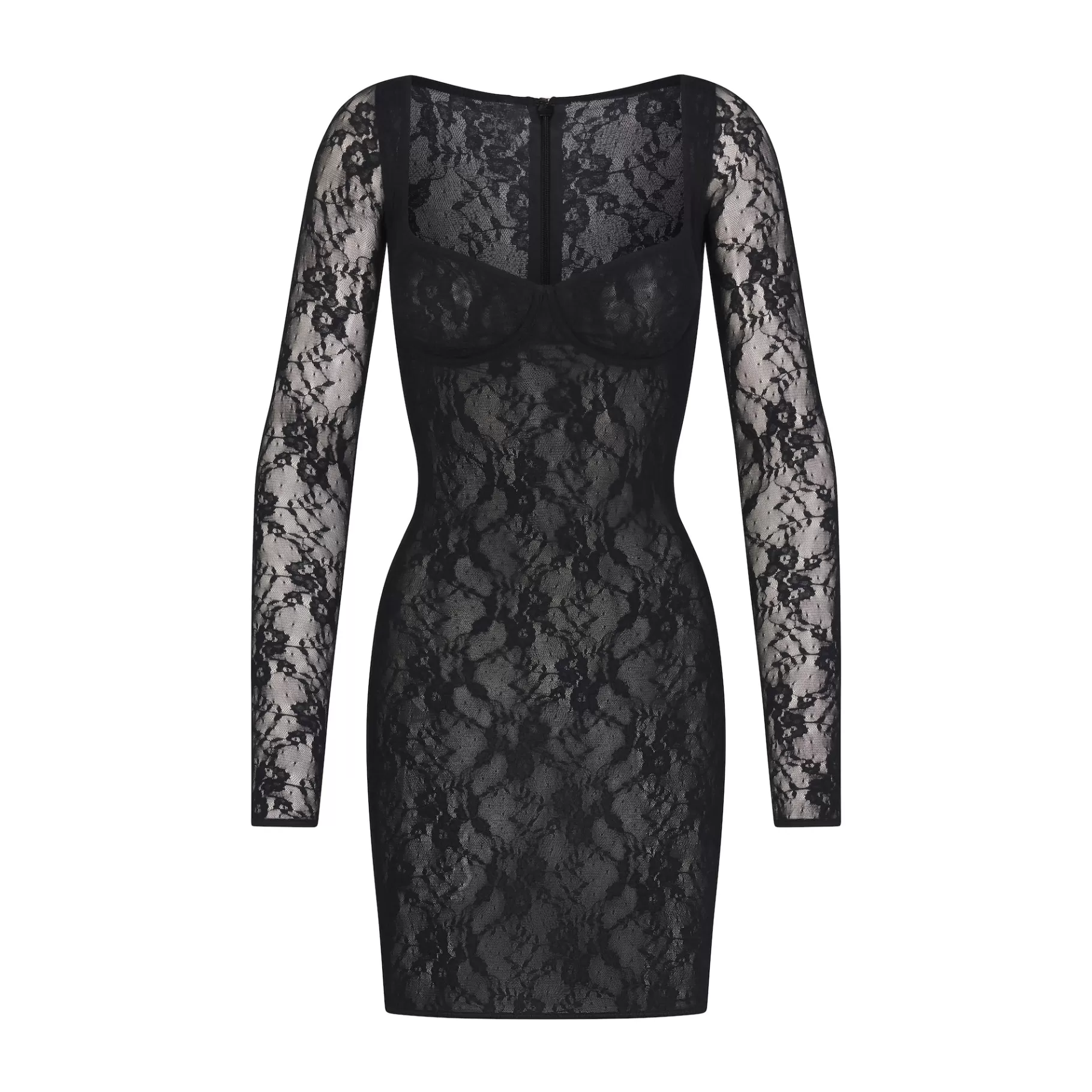 Skims dresses*STRETCH LACE LINED LONG SLEEVE UNDERWIRE DRESS | ONYX