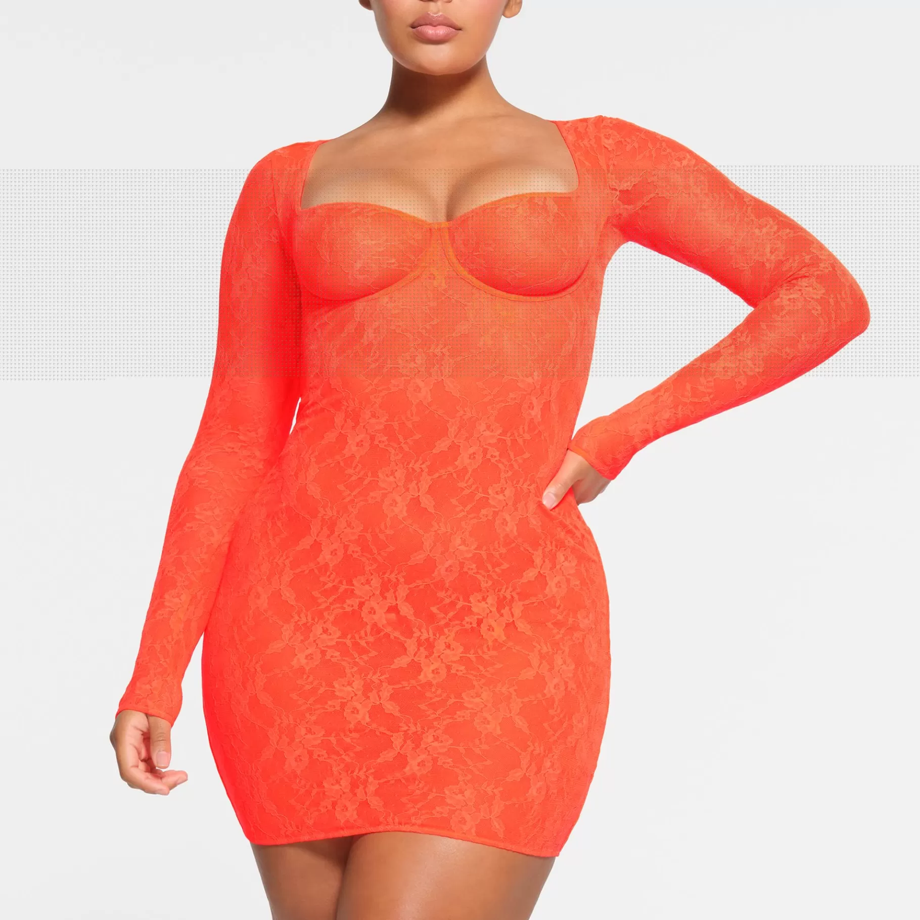 Skims dresses*STRETCH LACE LINED LONG SLEEVE UNDERWIRE DRESS | SUNSET