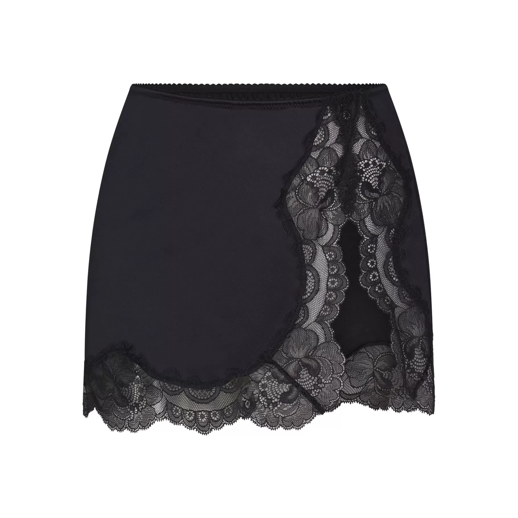 Skims skirts*STRETCH SATIN LACE LOW RISE SLIP SKIRT | ONYX