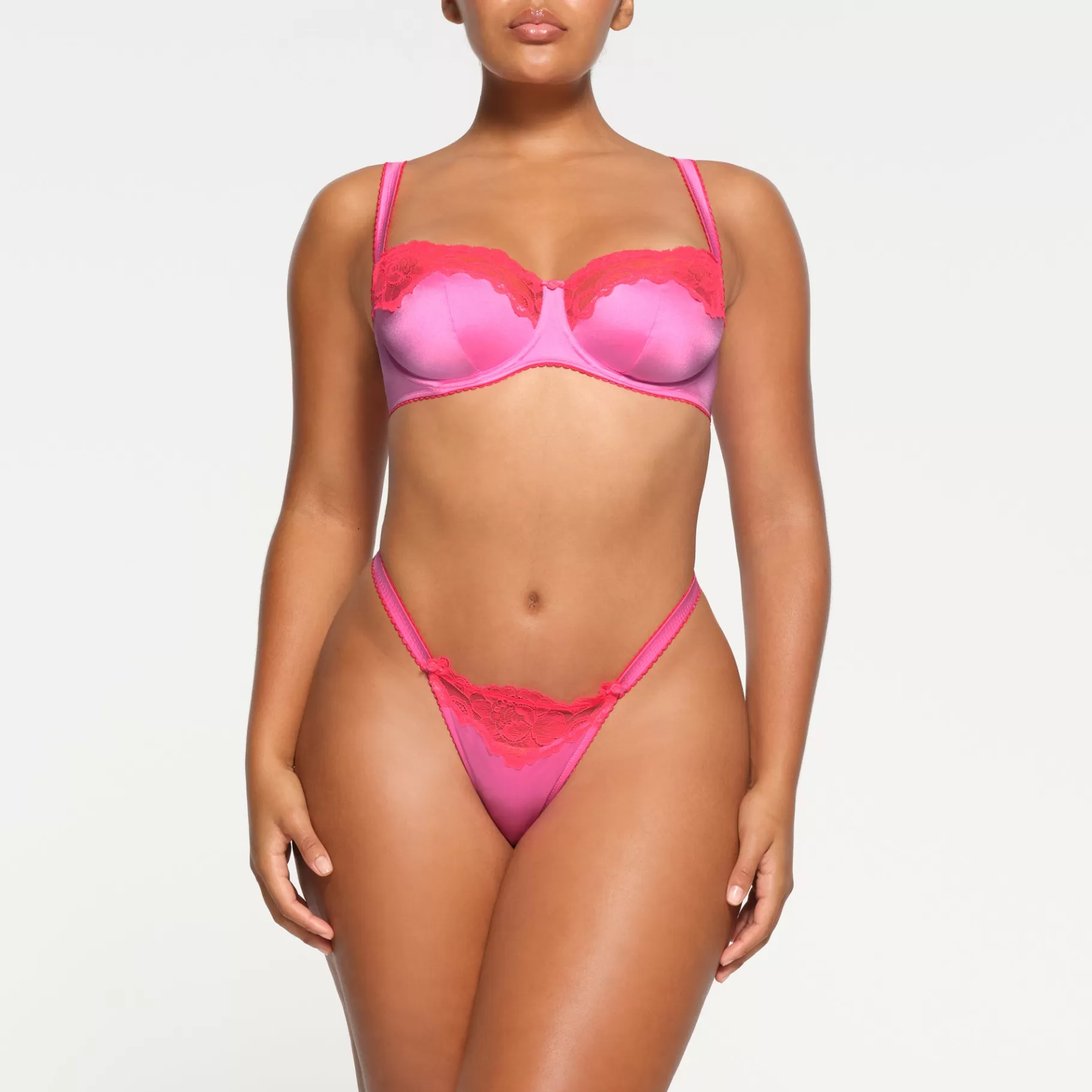 Skims unlined*STRETCH SATIN LACE UNLINED BALCONETTE BRA | NEON ORCHID NEON+ORCHID