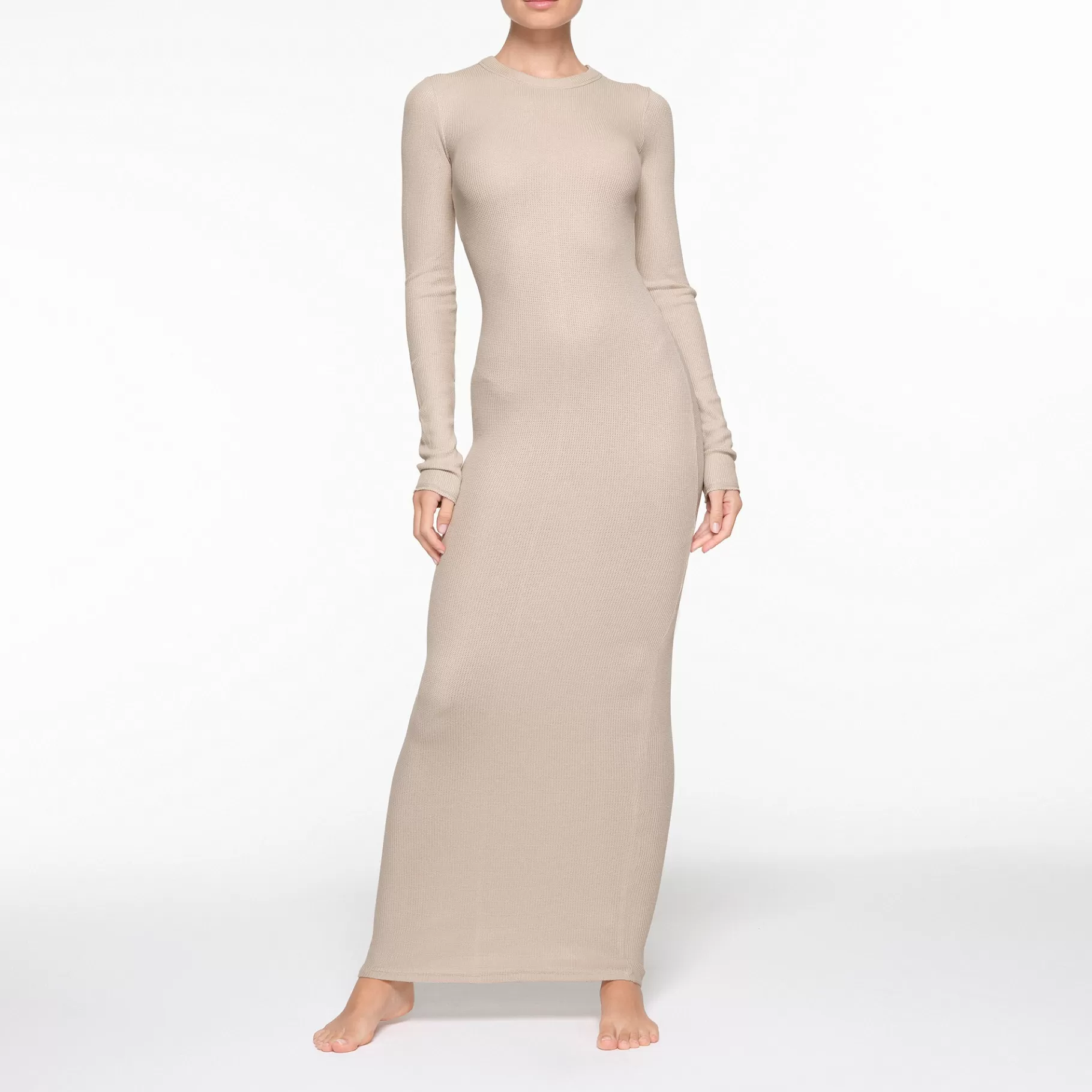 Skims dresses*WAFFLE CREW NECK LONG DRESS | STONE